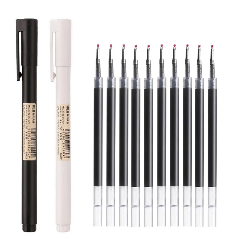 Muji Stationery Gel Pen - Caneta gel preta/branca de 0.5mm, bola